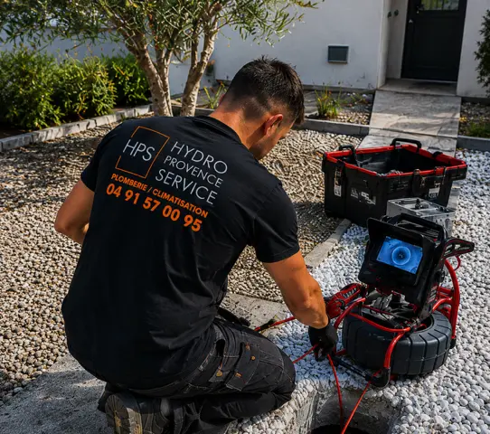 Technicien HPS préparant une inspection caméra de canalisation
